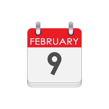 9 Şubat. 9 Şubat tarihli bir takvim sayfası. Düz biçim.