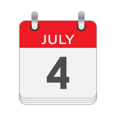 4 Temmuz 'da. 4 Temmuz tarihli bir takvim sayfası. Düz biçim.