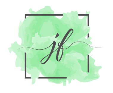 Kaligrafik küçük harf J ve F bir çerçeve içinde renkli bir arkaplan üzerinde sağlam bir çizgi ile yazılır.