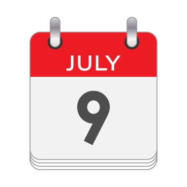 9 Temmuz 'da. 9 Temmuz tarihli bir takvim sayfası. Düz biçim.