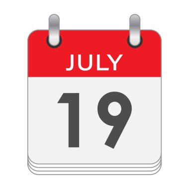 19 Temmuz 'da. 19 Temmuz tarihli bir takvim sayfası. Düz biçim.