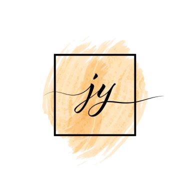 Kaligrafik küçük harfler J ve Y bir çerçeve içinde renkli bir arkaplan üzerinde sağlam bir çizgi ile yazılır.