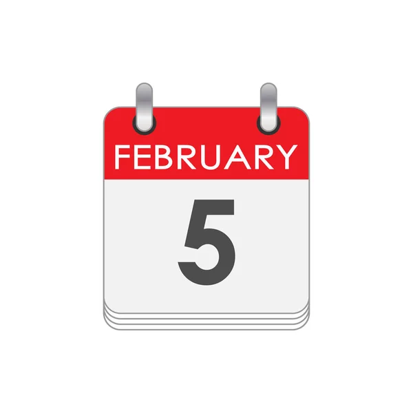 Febrero Hoja Del Calendario Con Fecha Del Febrero Estilo Plano — Archivo Imágenes Vectoriales