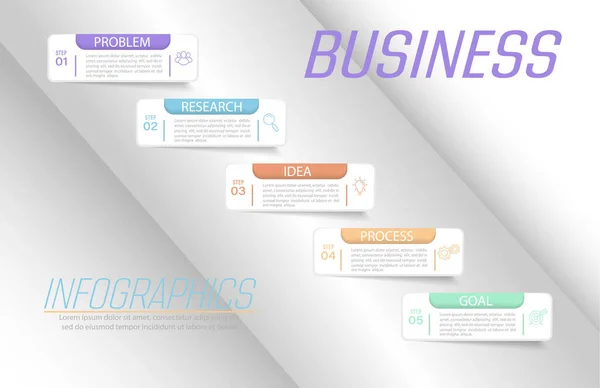Business Infographics Stages Achieving Goal Stages Workflow Development Marketing Plan — Stock Vector