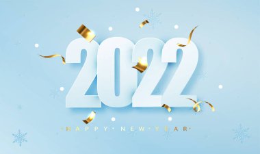 2022 Mutlu Yıllar yaratıcı tasarım geçmişi ya da tebrik kartı. 2022 yılbaşı rakamları mavi üzerine. Noel ve yeni yıl poster şablonu. Tatil selamları..