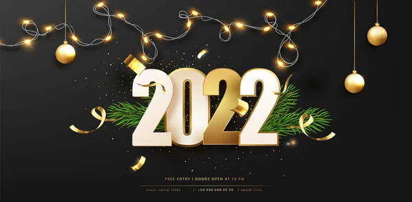 Happy New Year 2022 Achtergrond Met Kerst Licht Decoratie Donkere — Stockvector