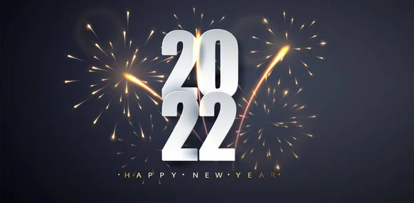 2022 Happy New Year Elegant Numbers Background Flickering Fireworks Happy — Stock Vector
