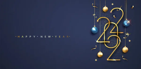 Feliz Ano Novo 2022 Números Dourados 2022 Com Bolas Confetes — Vetor de Stock