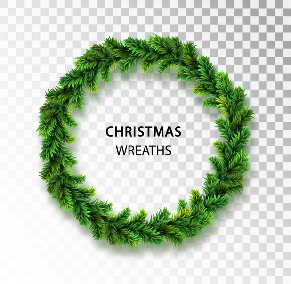 Kerst Wreath bloemenslinger met sparren takken geïsoleerd op een transparante achtergrond. Groene kerstboom takken grenzen Vakantie design element, decoratie — Stockvector