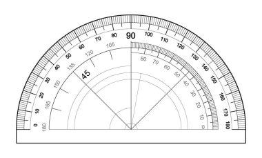 Protractor isolated on white background. Vector template of an instrument for measuring the magnitude of angles. Degree measuring scale. clipart