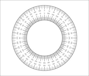 Measuring circle blank. Circular Protractor grid for measuring degrees. clipart