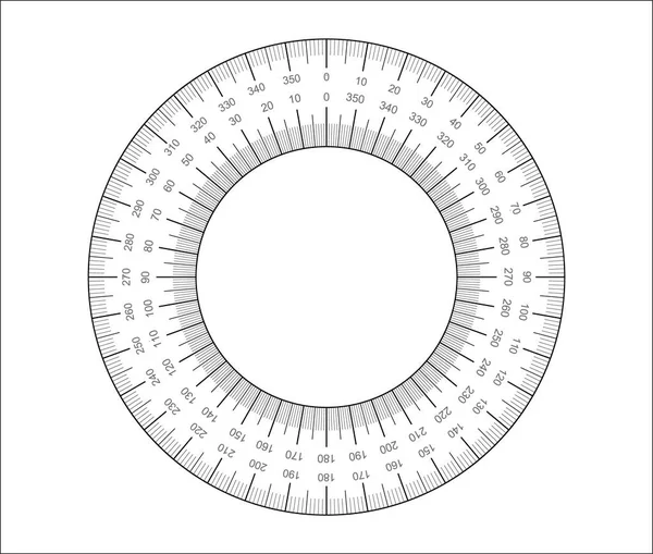 Cercle de mesure vide. Grille circulaire Protractor pour mesurer les degrés. — Image vectorielle