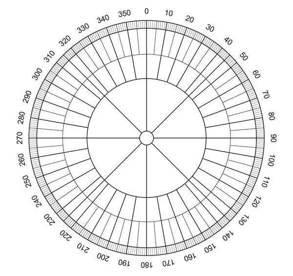 圆形牵引机。度量衡工具。圆形比例，水平指标。牵引冲程的实际尺寸. — 图库矢量图片