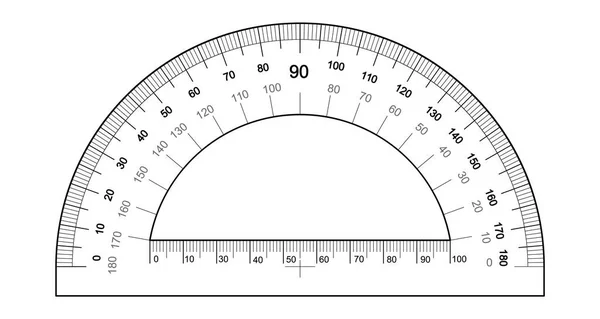 Upprullningsdon linjal isolerad på vit bakgrund. Vektormall för gradmätningsskala för vinklar. — Stock vektor