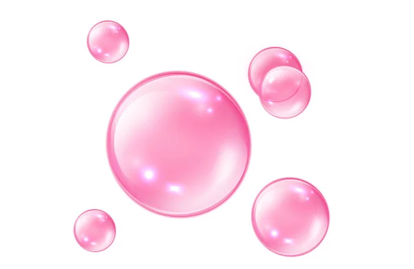 Розовые пузыри коллагена на белом фоне. Шипучие блески. Жвачка — стоковый вектор