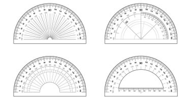 Protractor set isolated on white background Vector template of an instrument for measuring the magnitude of angles. Degree measuring scale 180 gradus clipart