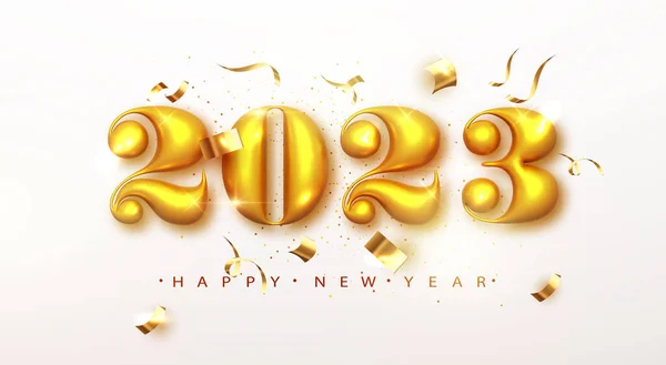 2023 Happy New Year Gold Design Metallic Numbers Date 2023 — 图库矢量图片
