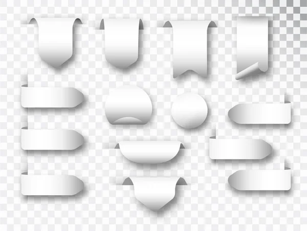 White Stickers Different Shaped Stickers Flags Realistic Set Blank Notes — 图库矢量图片