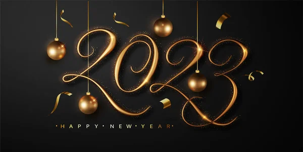 Happy New Year 2023 Festive Design Christmas Decorations Balls — Stock Vector