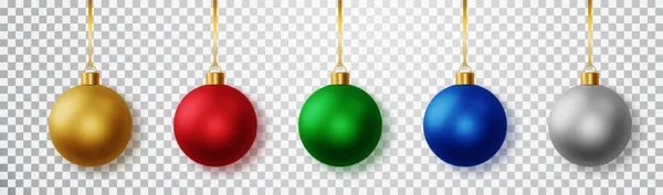 Uppsättning Realistiska Jul Boll Uppsättning Olika Färger Julgranskulor Isolerad Transparent — Stock vektor