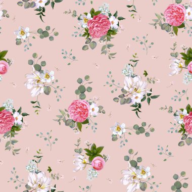 Bahar çiçek, succulents ve kelebekler ile seamless modeli