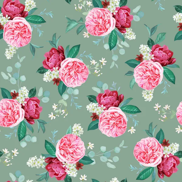 无缝隙的玫瑰夏季花纹 — 图库矢量图片