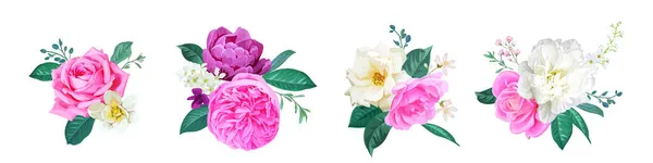 Conjunto de hermosos racimos de rosas y tulipanes — Archivo Imágenes Vectoriales