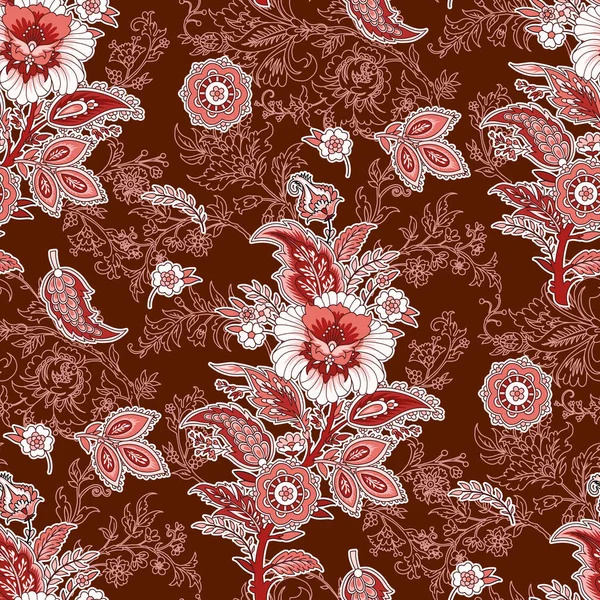 Textile peint floral sans couture à la manière de la production indienne — Image vectorielle