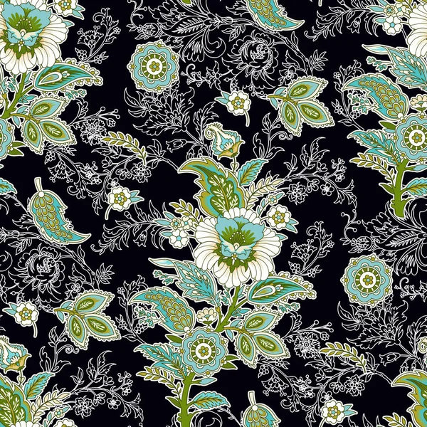 Sömlös blommönstrad textil i form av indisk produktion — Stock vektor