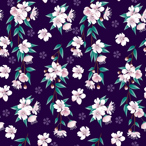 Seamless spring pattern with cherry blossom — Vetor de Stock