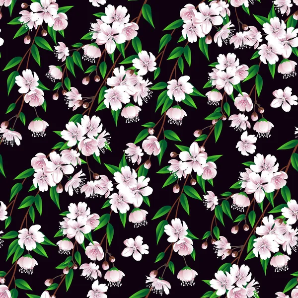 Seamless spring pattern with cherry blossom — стоковый вектор