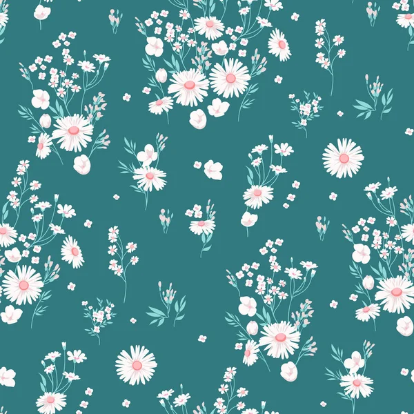 Motif floral sans couture avec prairie de marguerite — Image vectorielle