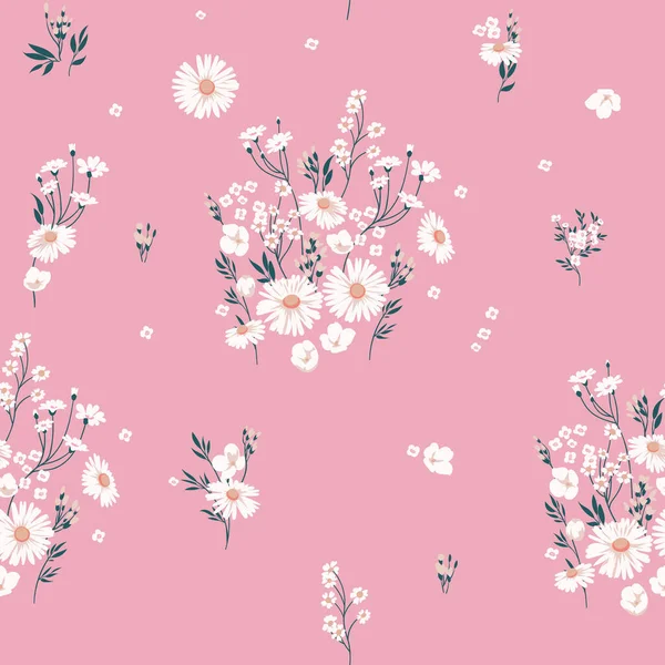 Floral seamless pattern with daisy meadow — Vetor de Stock