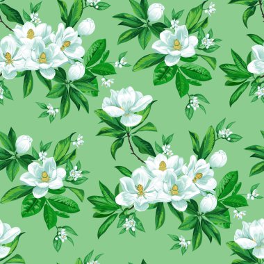 Çiçek açan manolyalı tropikal dikişsiz iz.