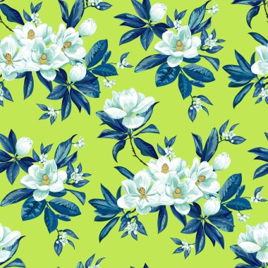 Çiçek açan manolyalı tropikal dikişsiz iz.