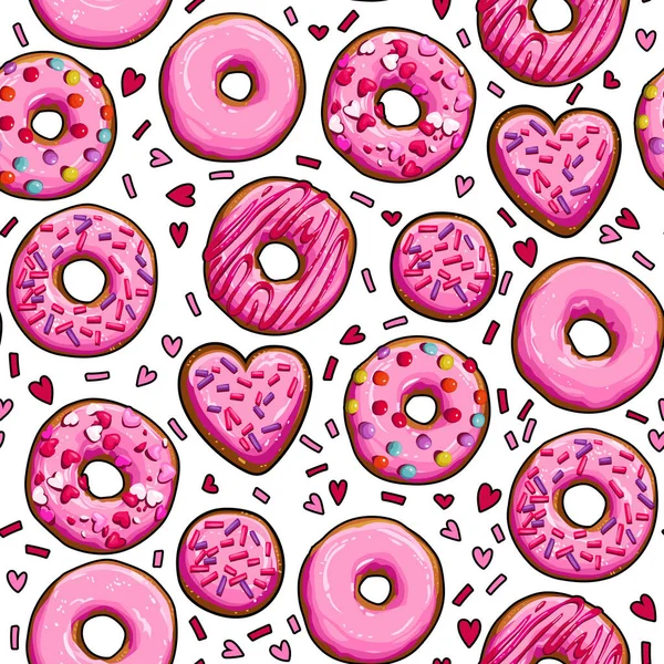 Nahtloser Hintergrund mit rosa Donuts — Stockvektor