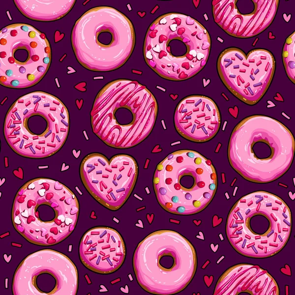 Naadloze achtergrond met roze donuts — Stockvector