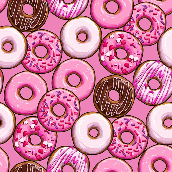 ピンクのドーナツとシームレスな背景 — ストックベクタ