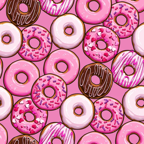 Naadloze achtergrond met roze donuts — Stockvector