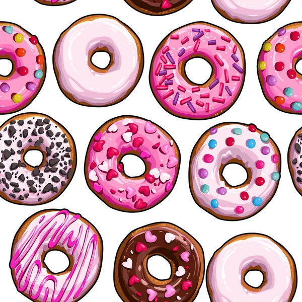 Naadloze achtergrond met roze donuts — Stockvector