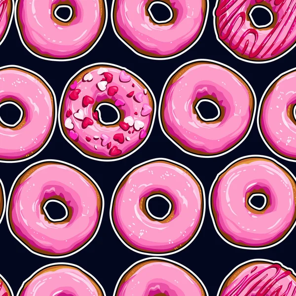 Naadloze achtergrond met roze donuts — Stockvector