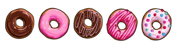 Set van lekkere verschillende kleur donuts — Stockvector