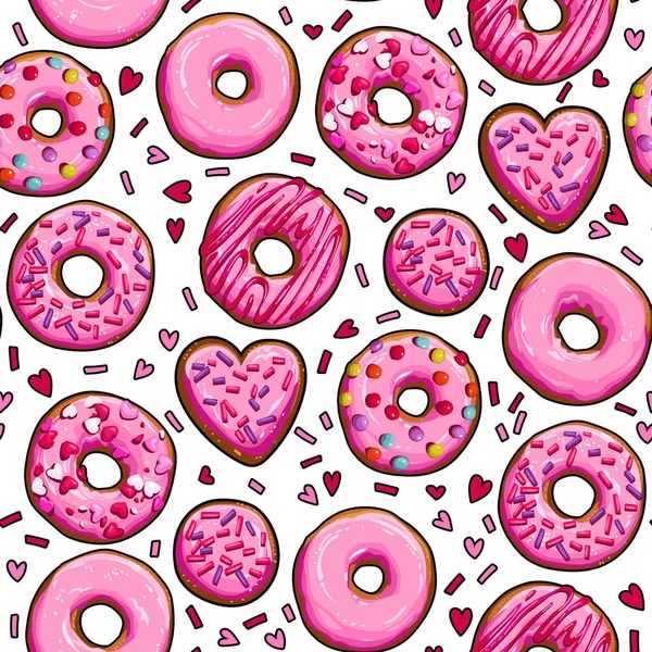 ピンクのドーナツとシームレスな背景 — ストックベクタ