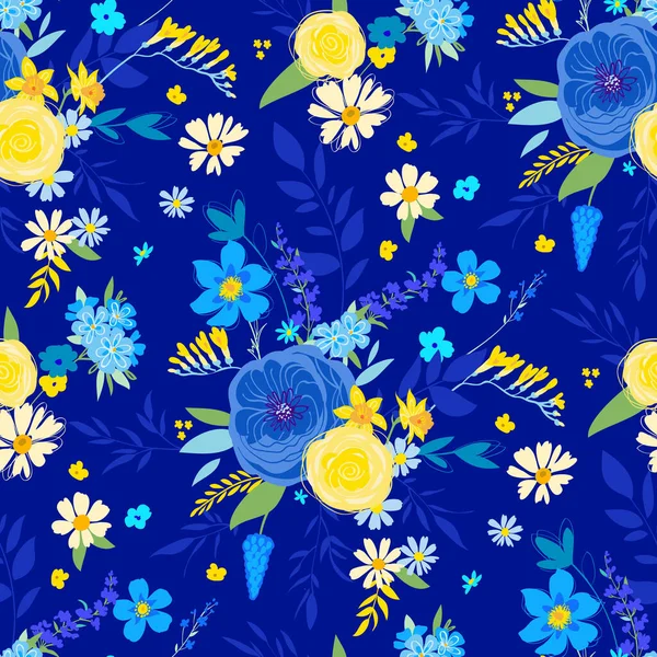 Night meadow spring seamless pattern for dress — Stock Vector