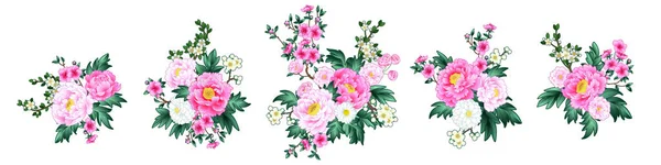 Conjunto de hermosos racimos florales en estilo chino — Vector de stock