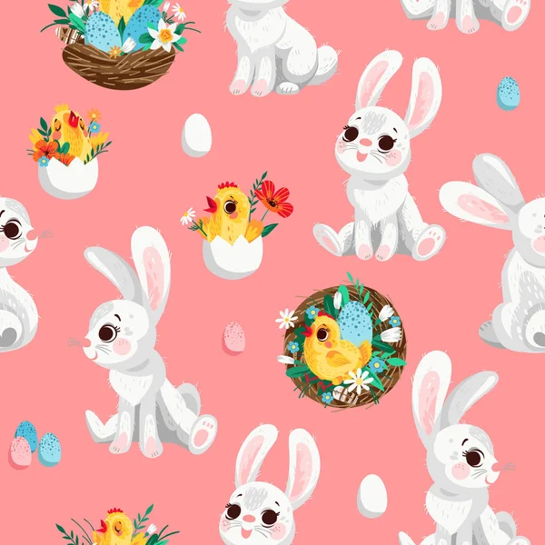 Seamless Spring Pattern Ester Characters — Stock Vector