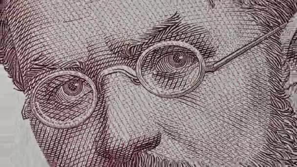 Makro widok tysiąca banknotów hrywien. — Wideo stockowe