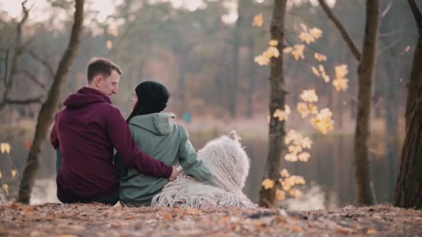 Couple avec chien dans la nature. — Video