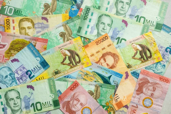 Costa Ricanisches Geld Alle Banknoten Auf Dem Tisch Verstreut Gefüllter — Stockfoto