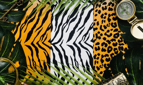 Creative Layout Background Associated Wildness Freedom Nature Patterns Tiger Jaguar — Stock Photo, Image